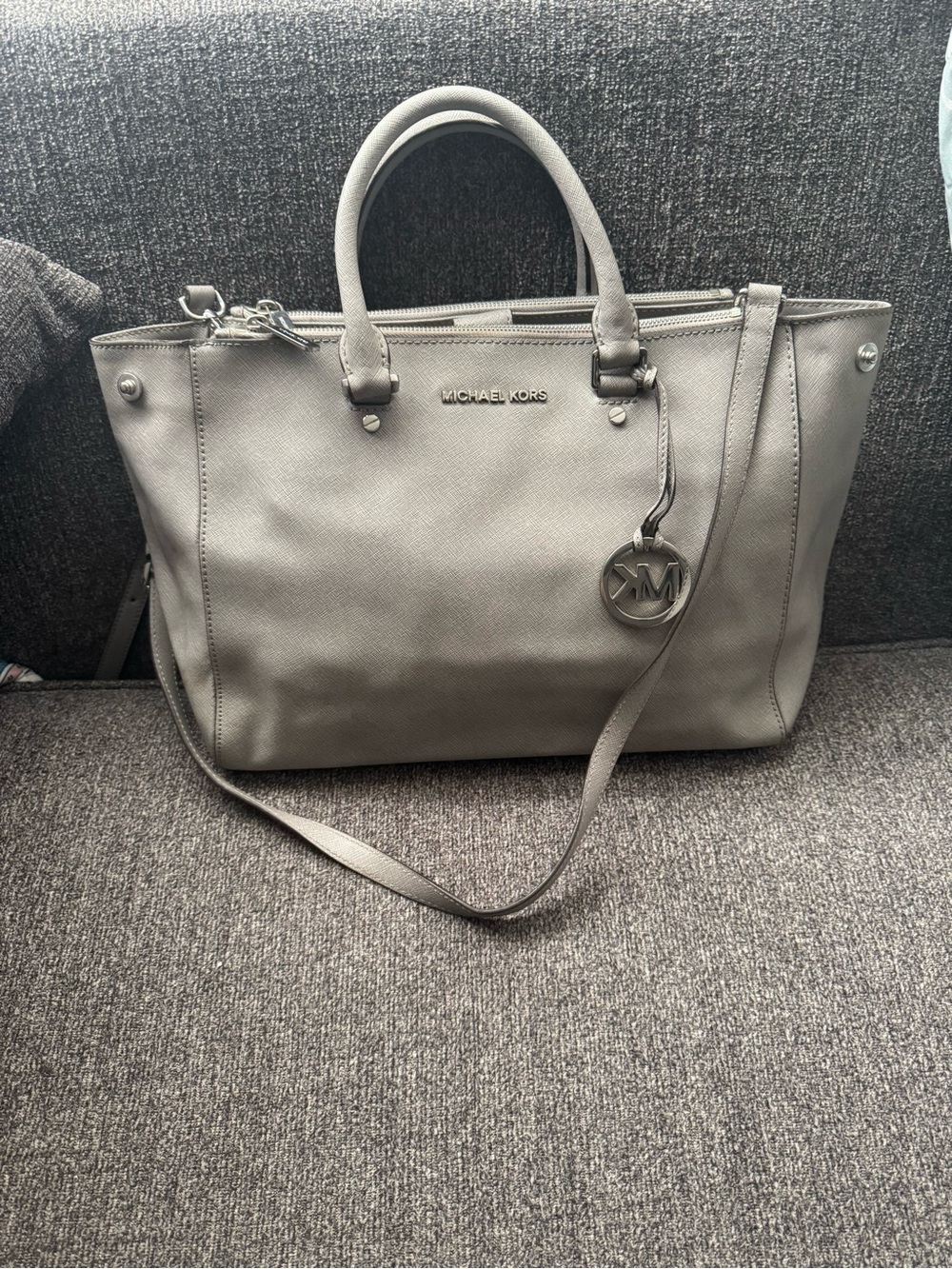 Michael Kors Gray Saffiano Leather Tote with Logo Charm